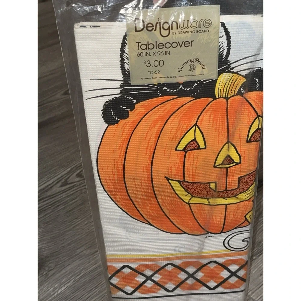 Vintage Halloween Paper Table Cover Black Cat In A Pumpkin & Masked‎ Mouse USA